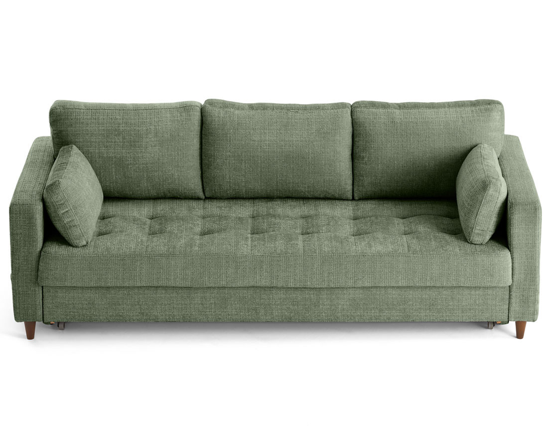 Canapé droit 3 places convertible avec poche en velours texturé Anna