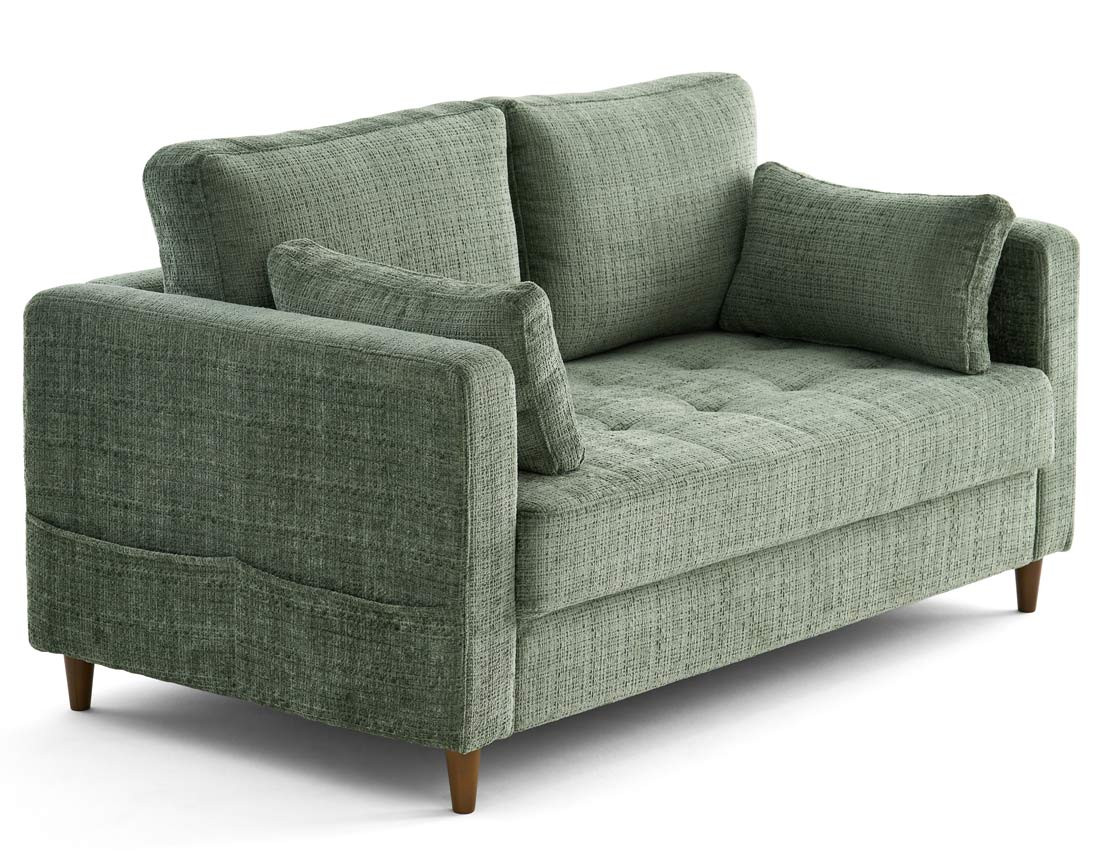 Canapé droit 2 places avec poche en velours texturé Anna