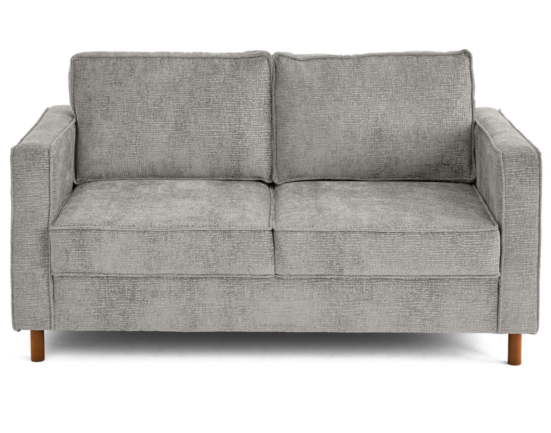 Canapé droit 2 places en tissu velours relief pieds en bois foncé Jake