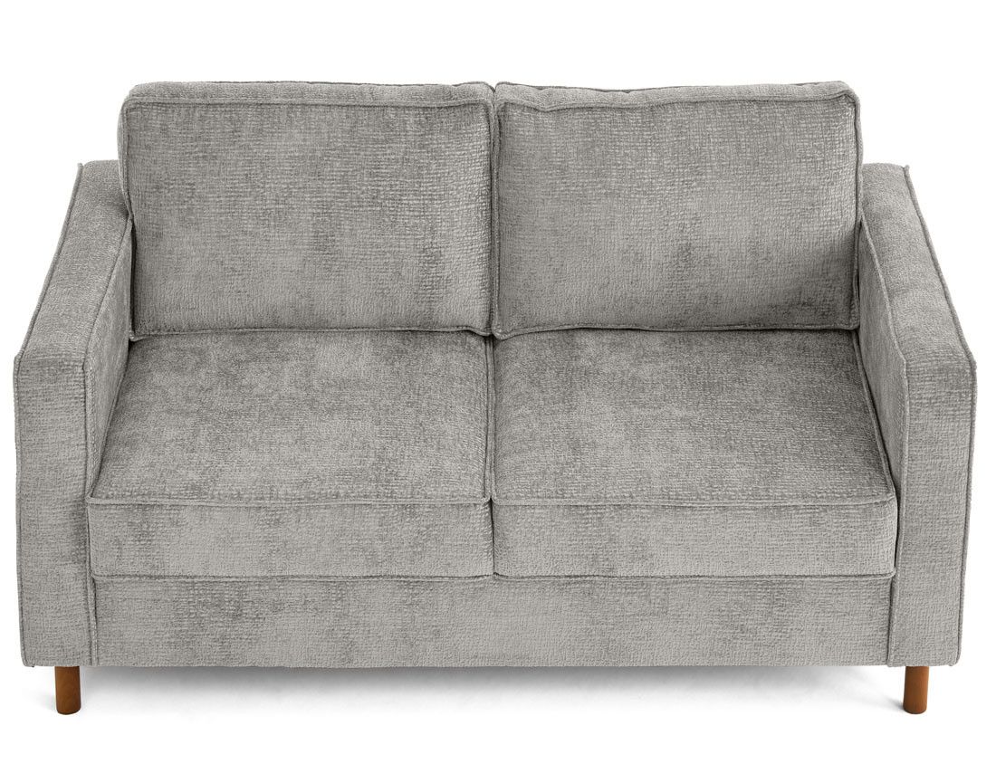 Canapé droit 2 places en tissu velours relief pieds en bois foncé Jake