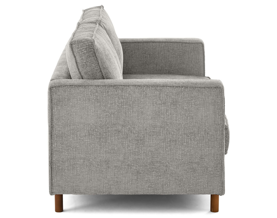 Canapé droit 2 places en tissu velours relief pieds en bois foncé Jake