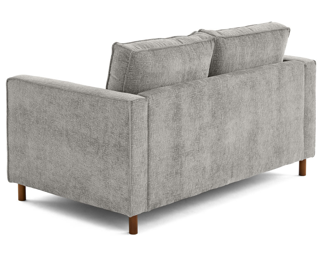 Canapé droit 2 places en tissu velours relief pieds en bois foncé Jake