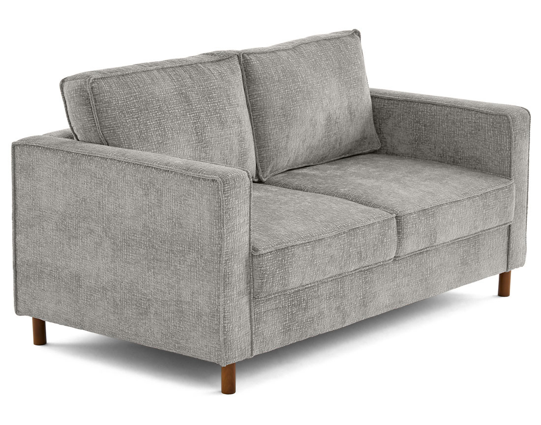 Canapé droit 2 places en tissu velours relief pieds en bois foncé Jake