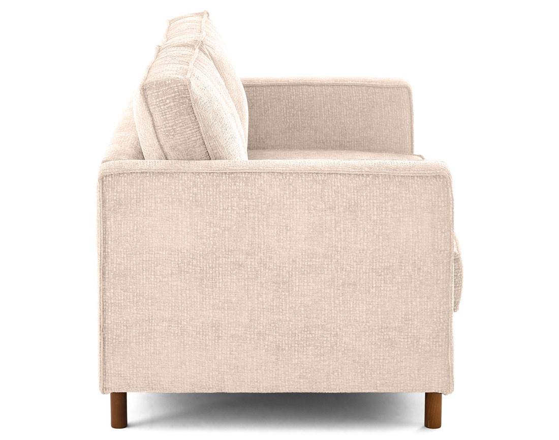 Canapé droit 2 places en tissu velours relief pieds en bois foncé Jake
