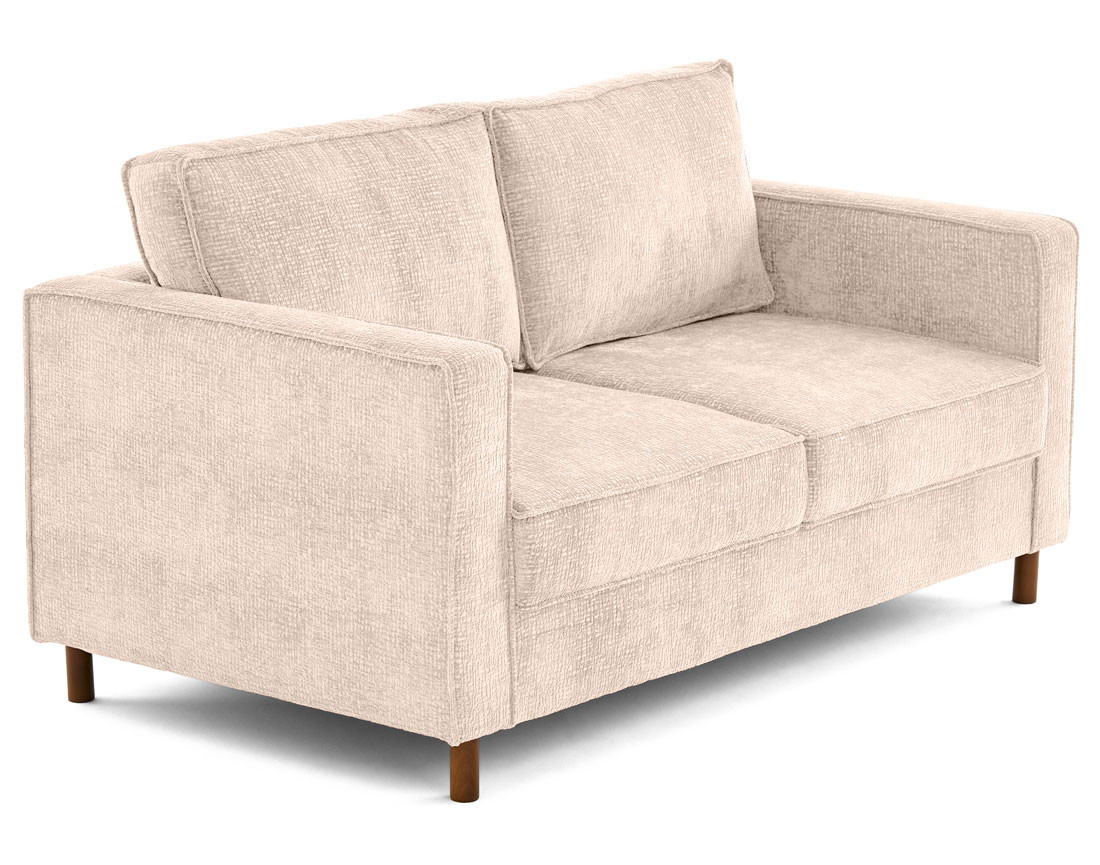Canapé droit 2 places en tissu velours relief pieds en bois foncé Jake