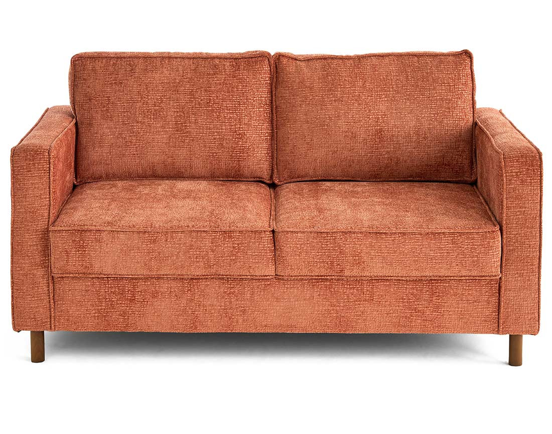 Canapé droit 2 places en tissu velours relief pieds en bois foncé Jake