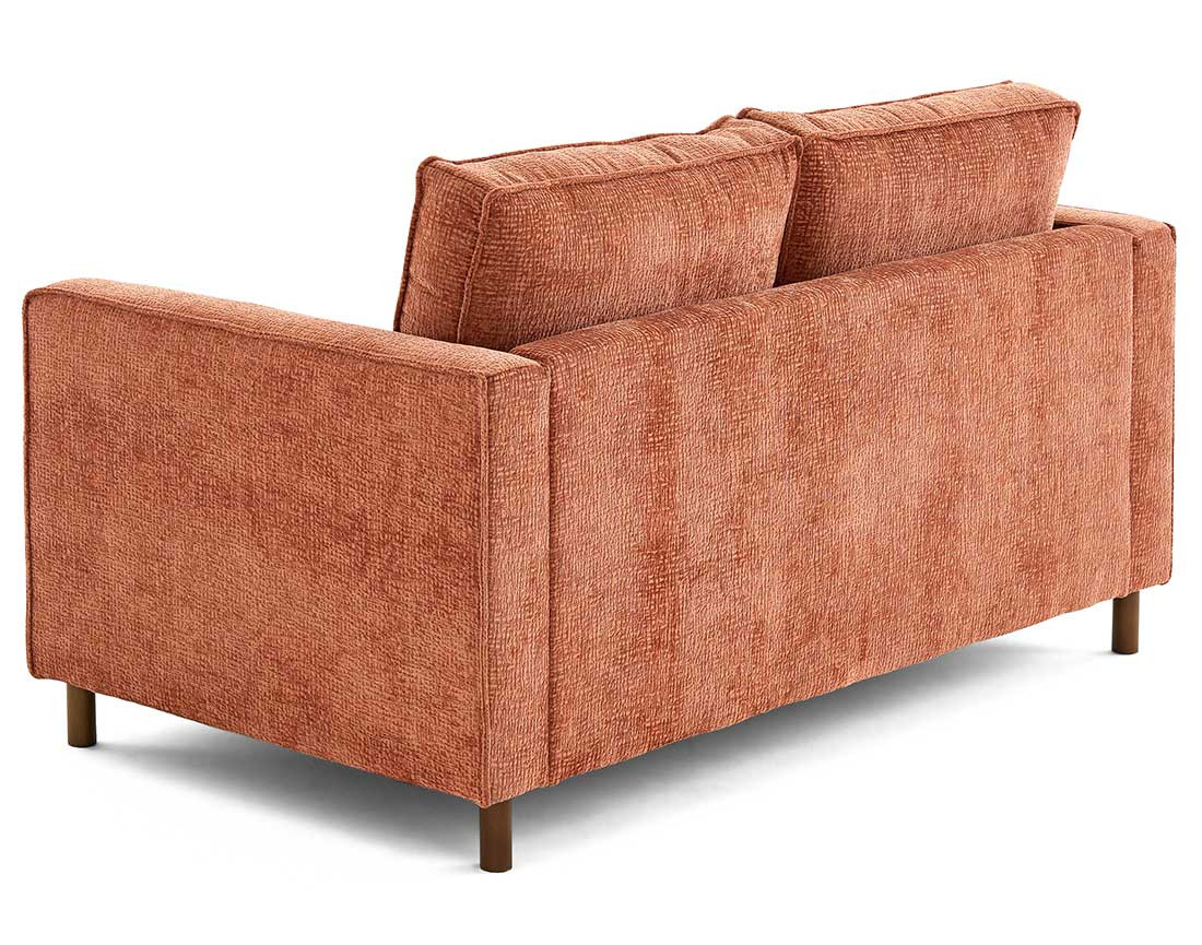 Canapé droit 2 places en tissu velours relief pieds en bois foncé Jake