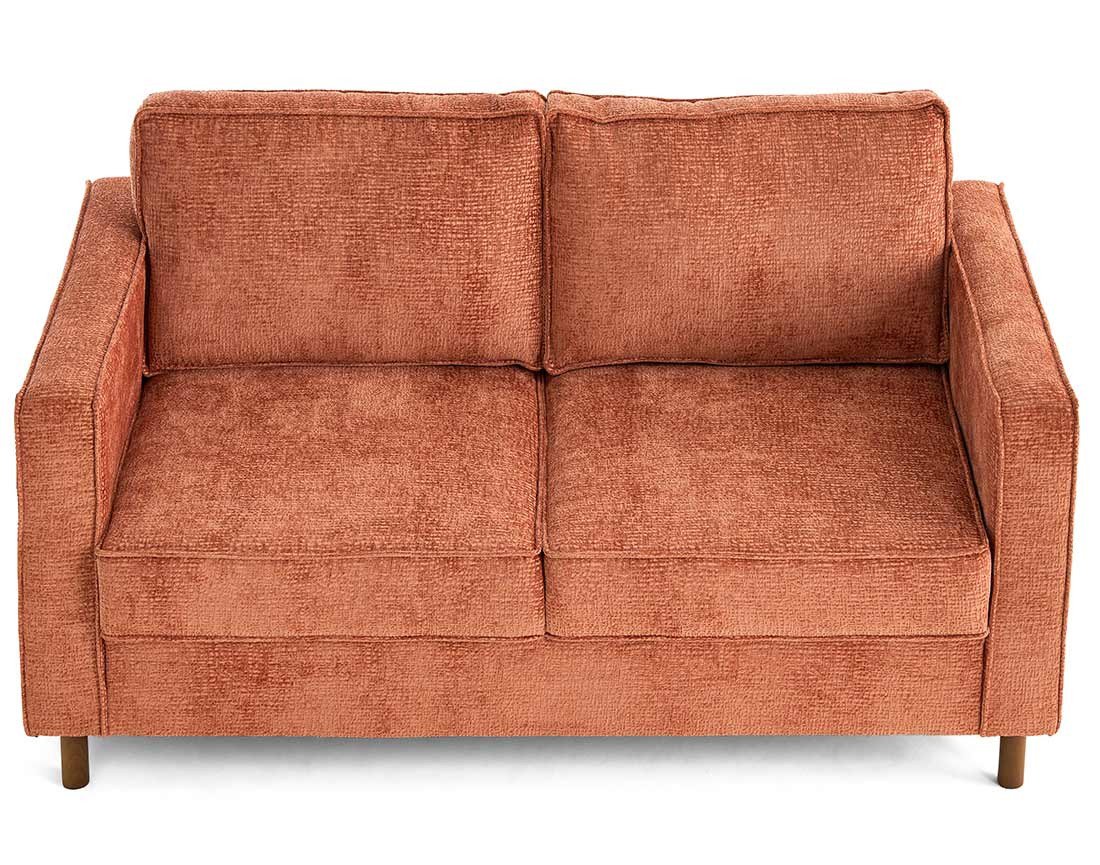 Canapé droit 2 places en tissu velours relief pieds en bois foncé Jake