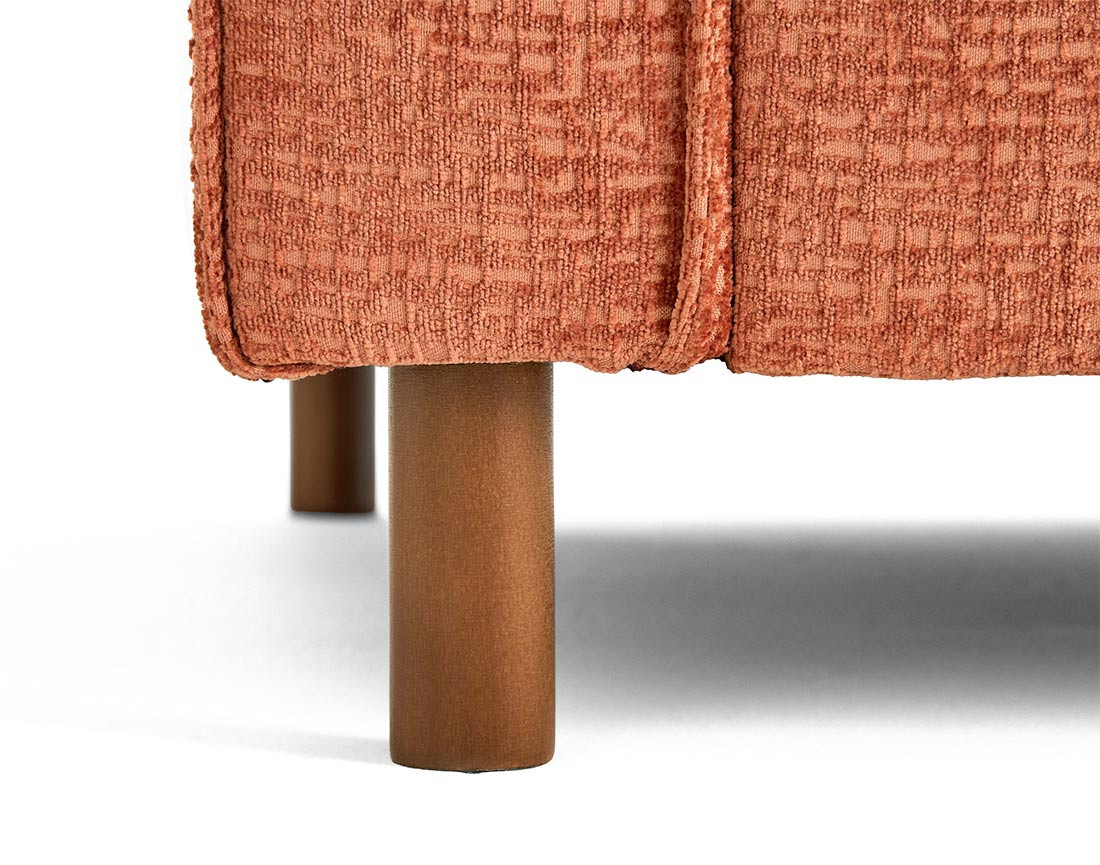 Canapé droit 2 places en tissu velours relief pieds en bois foncé Jake