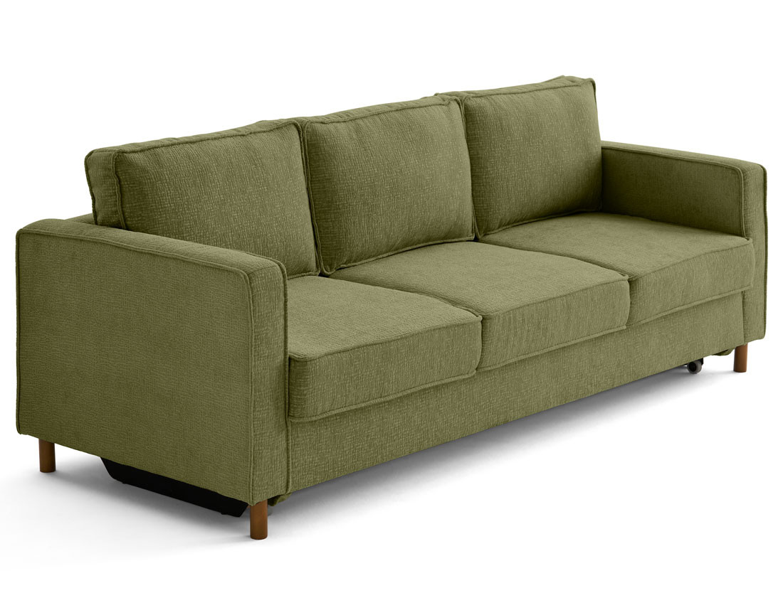 Canapé droit 3 places convertible en tissu velours relief Jake
