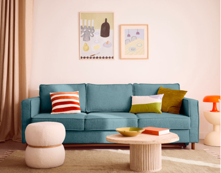 Canapé droit 3 places convertible en tissu velours relief Jake