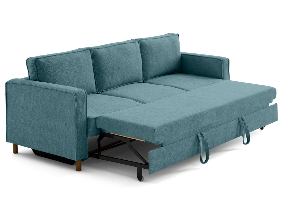 Canapé droit 3 places convertible en tissu velours relief Jake