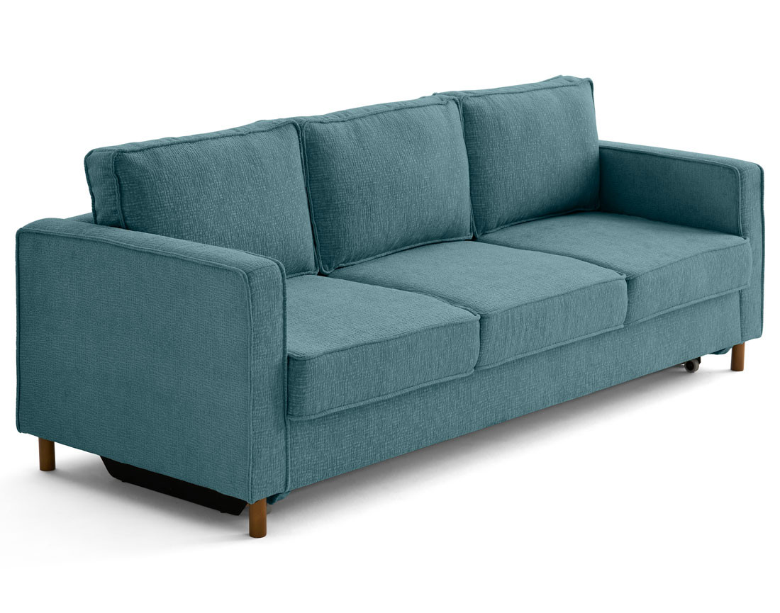 Canapé droit 3 places convertible en tissu velours relief Jake