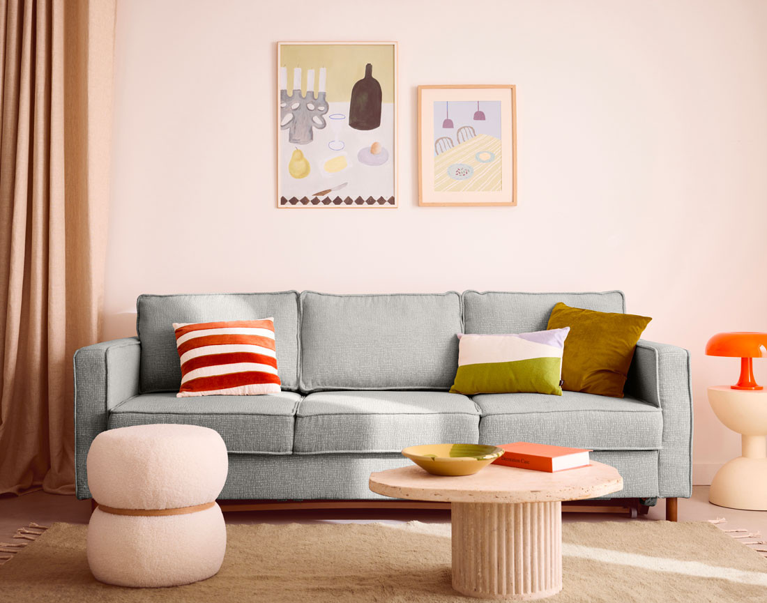 Canapé droit 3 places convertible en tissu velours relief Jake