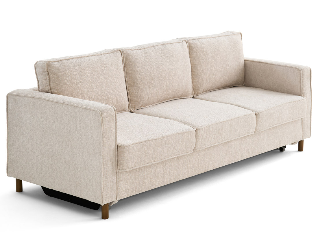 Canapé droit 3 places convertible en tissu velours relief Jake