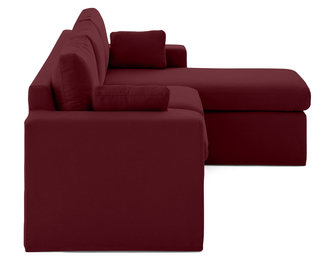 Canapé d'angle déhoussable et modulable 3 places et 1 pouf en tissu Calgary