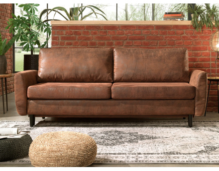 Canapé droit 3 places convertible style industriel avec coffre de rangement Dan