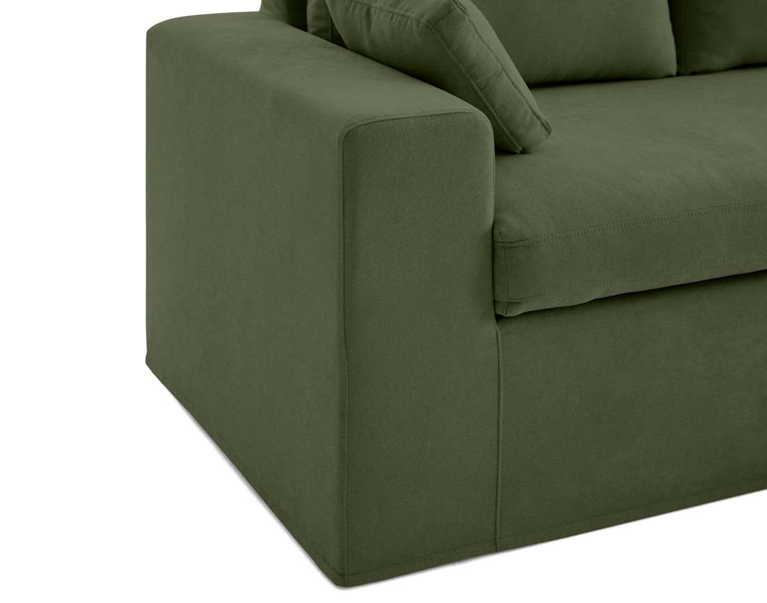 Canapé d'angle déhoussable et modulable 3 places et 1 pouf en tissu Calgary