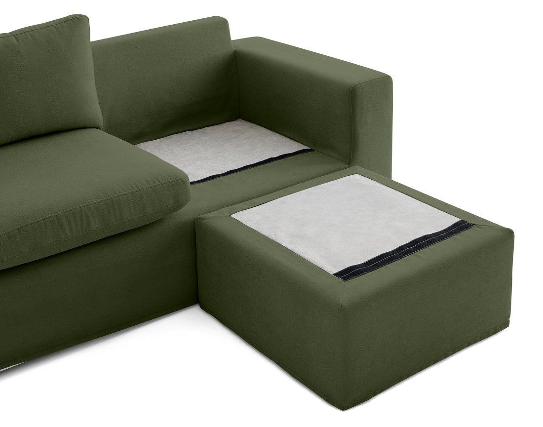 Canapé d'angle déhoussable et modulable 3 places et 1 pouf en tissu Calgary