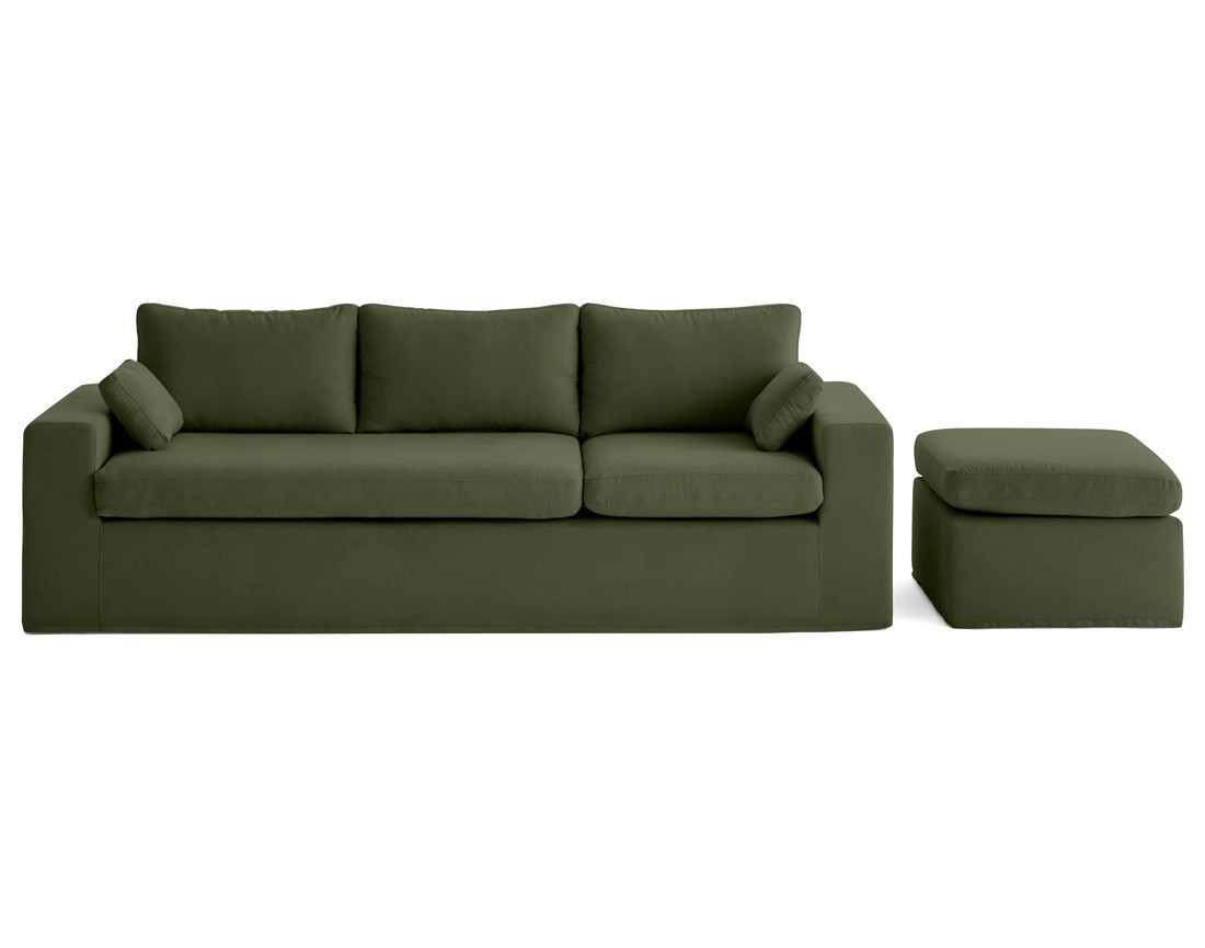 Canapé d'angle déhoussable et modulable 3 places et 1 pouf en tissu Calgary