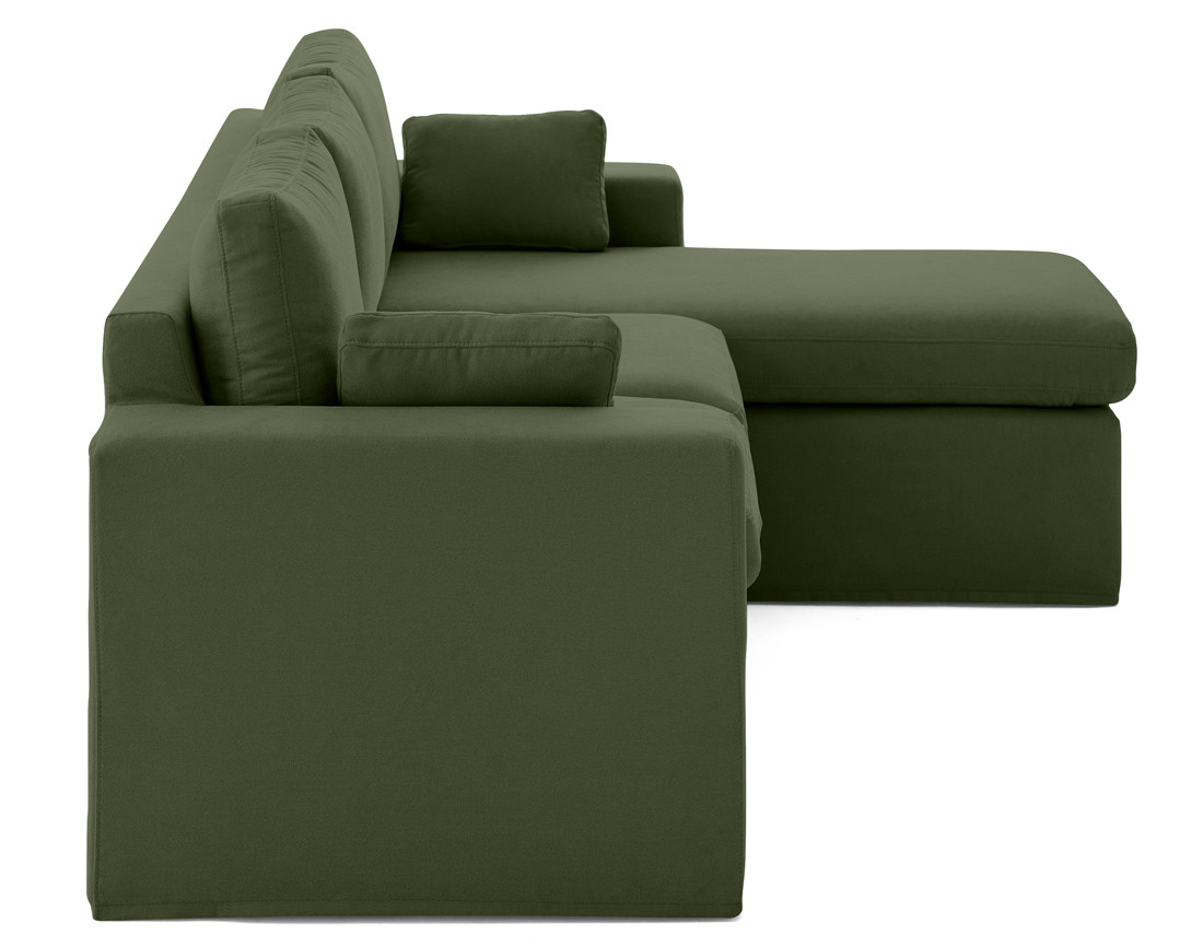 Canapé d'angle déhoussable et modulable 3 places et 1 pouf en tissu Calgary