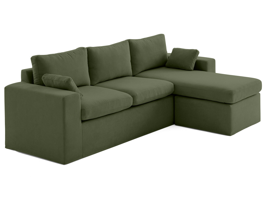 Canapé d'angle déhoussable et modulable 3 places et 1 pouf en tissu Calgary