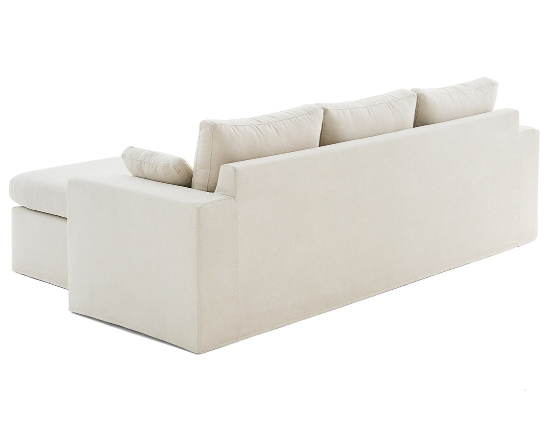 Canapé d'angle déhoussable et modulable 3 places et 1 pouf en tissu Calgary