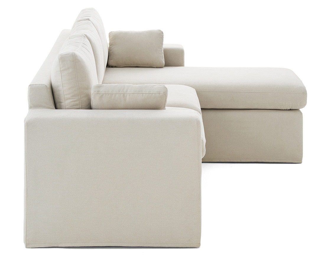 Canapé d'angle déhoussable et modulable 3 places et 1 pouf en tissu Calgary