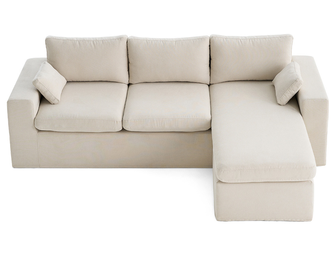 Canapé d'angle déhoussable et modulable 3 places et 1 pouf en tissu Calgary