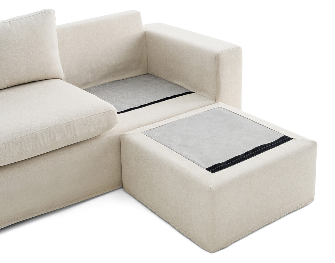 Canapé d'angle déhoussable et modulable 3 places et 1 pouf en tissu Calgary