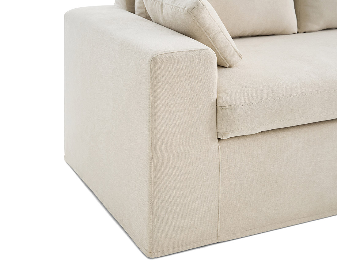 Canapé d'angle déhoussable et modulable 3 places et 1 pouf en tissu Calgary