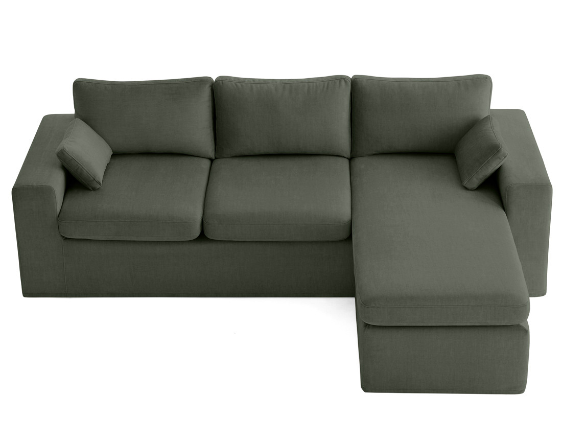 Canapé d'angle déhoussable et modulable 3 places et 1 pouf en velours Calgary