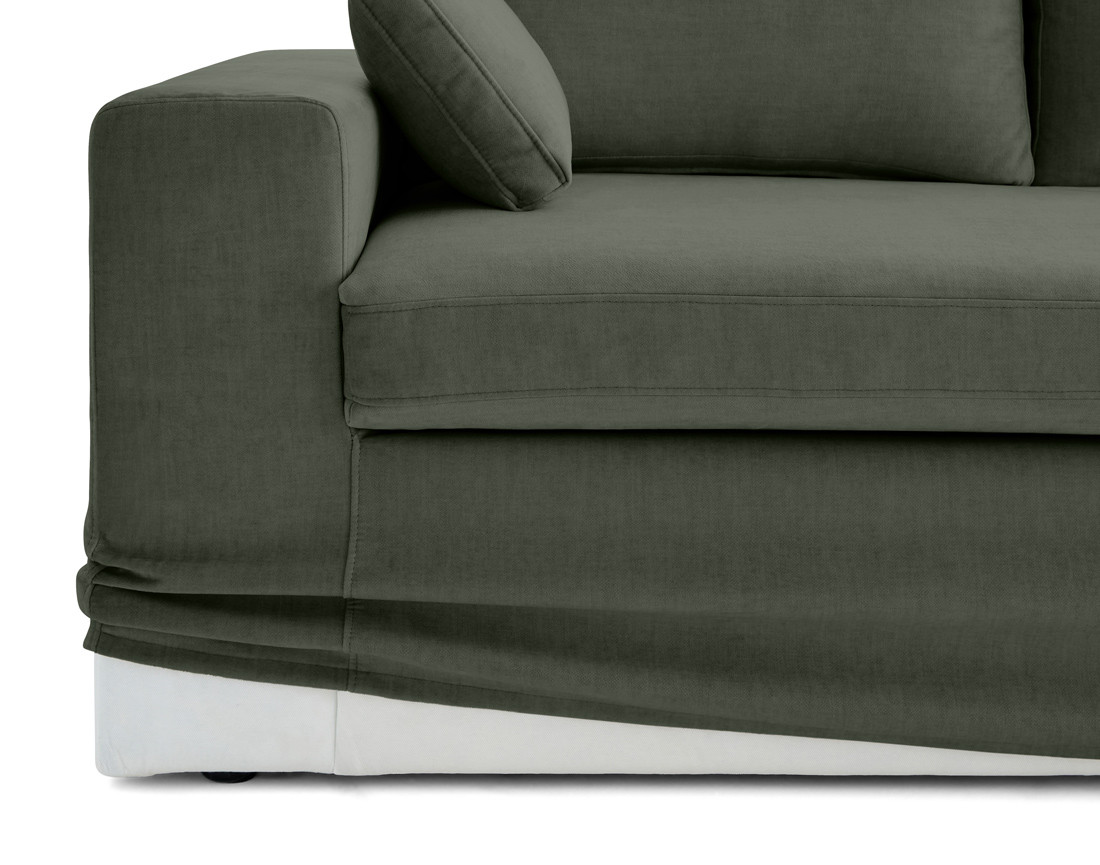 Canapé d'angle déhoussable et modulable 3 places et 1 pouf en velours Calgary