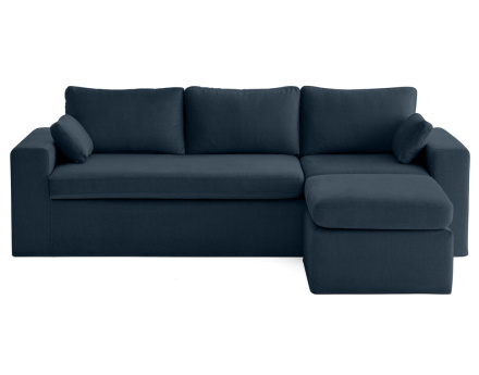 Canapé d'angle déhoussable et modulable 3 places et 1 pouf en velours Calgary