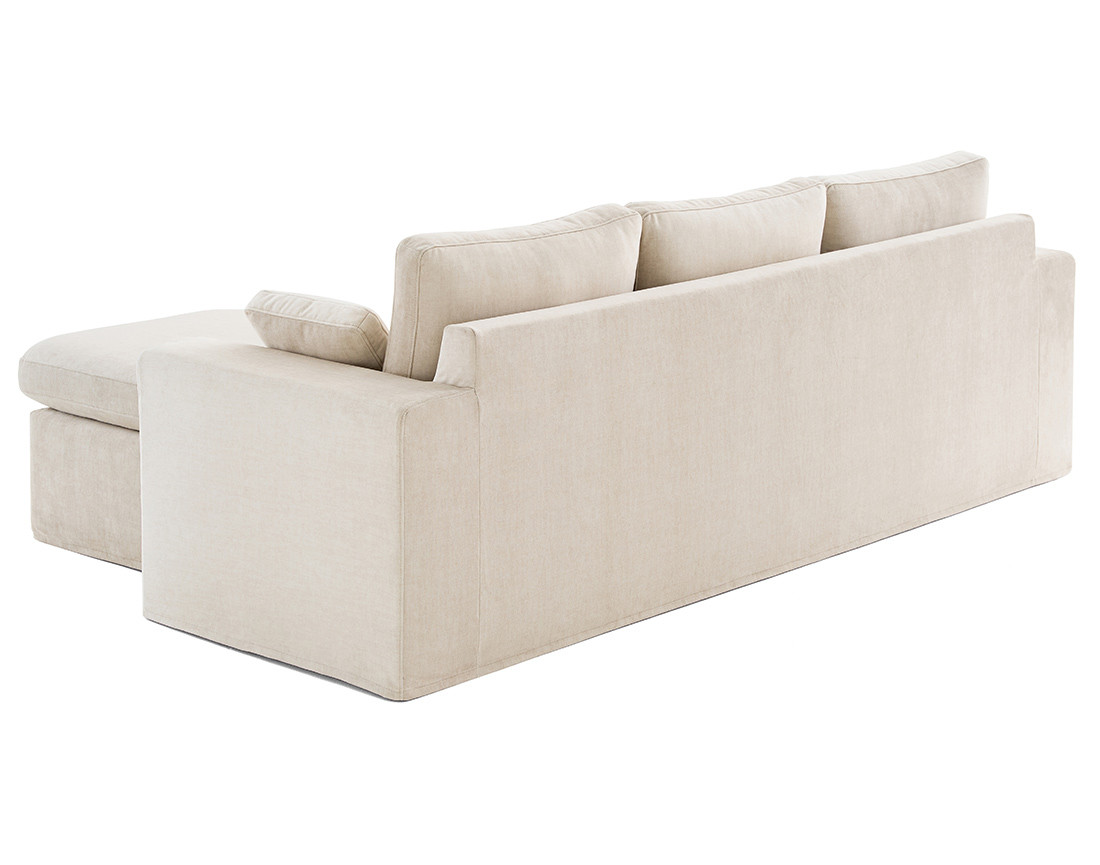 Canapé d'angle déhoussable et modulable 3 places et 1 pouf en velours Calgary