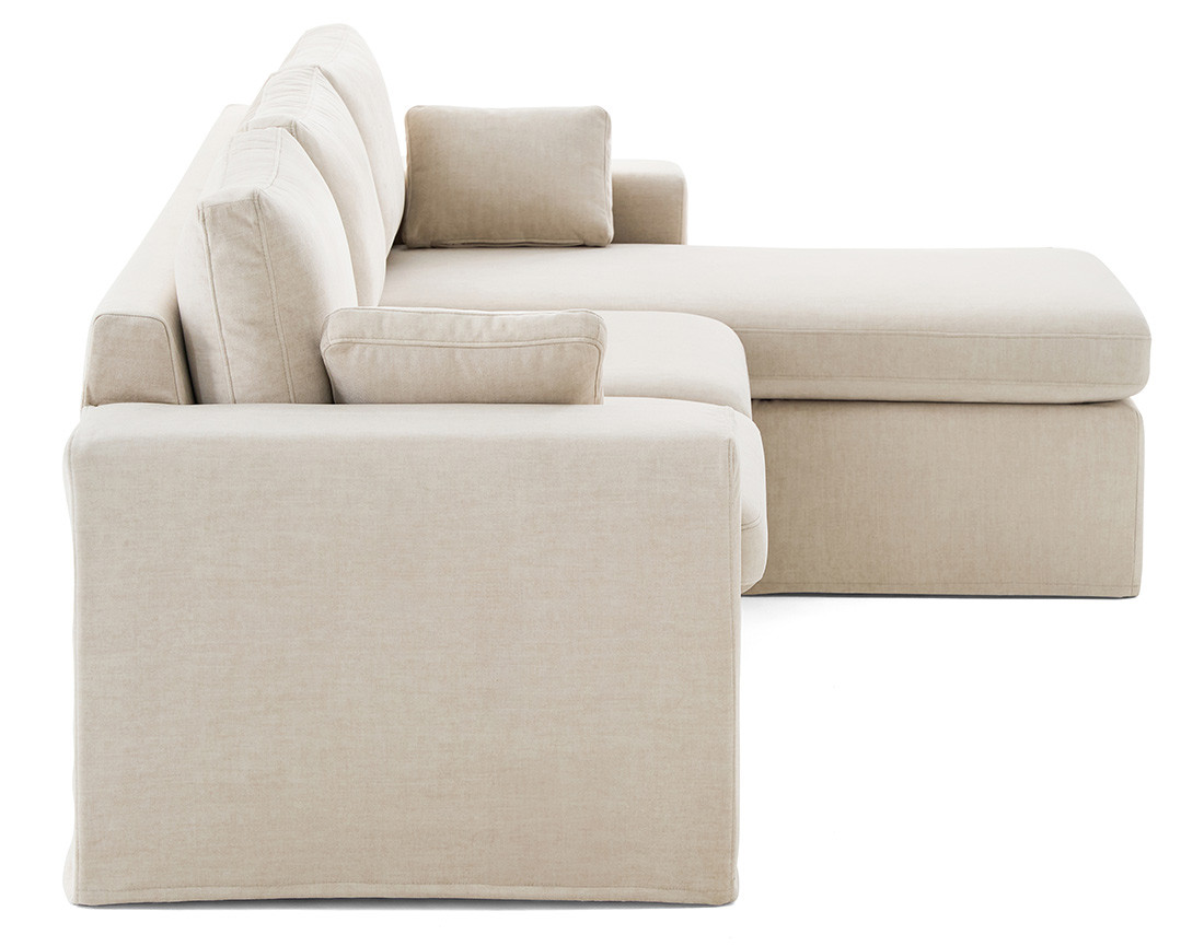 Canapé d'angle déhoussable et modulable 3 places et 1 pouf en velours Calgary