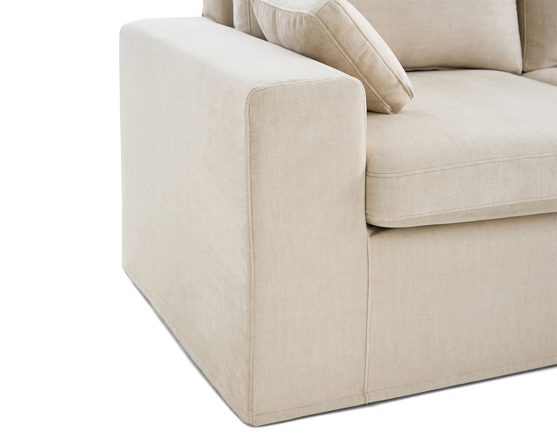 Canapé d'angle déhoussable et modulable 3 places et 1 pouf en velours Calgary