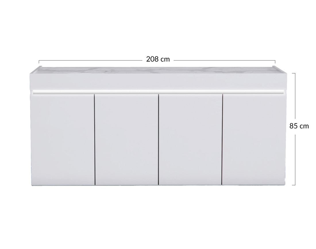 Buffet bas blanc plateau effet marbre 208 cm Amaury