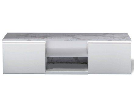 Meuble TV blanc plateau effet marbre 160 cm Amaury