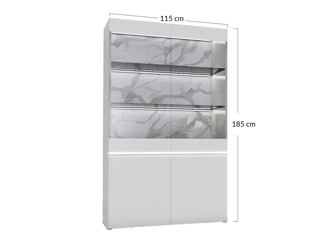 Vitrine blanc fond effet marbre 115x185 cm Amaury
