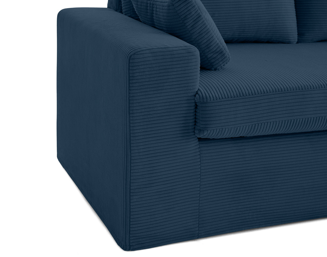 Canapé d'angle déhoussable et modulable 3 places et 1 pouf en velours côtelé Calgary