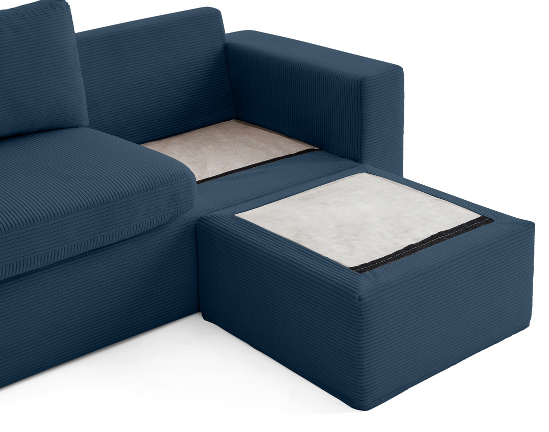 Canapé d'angle déhoussable et modulable 3 places et 1 pouf en velours côtelé Calgary