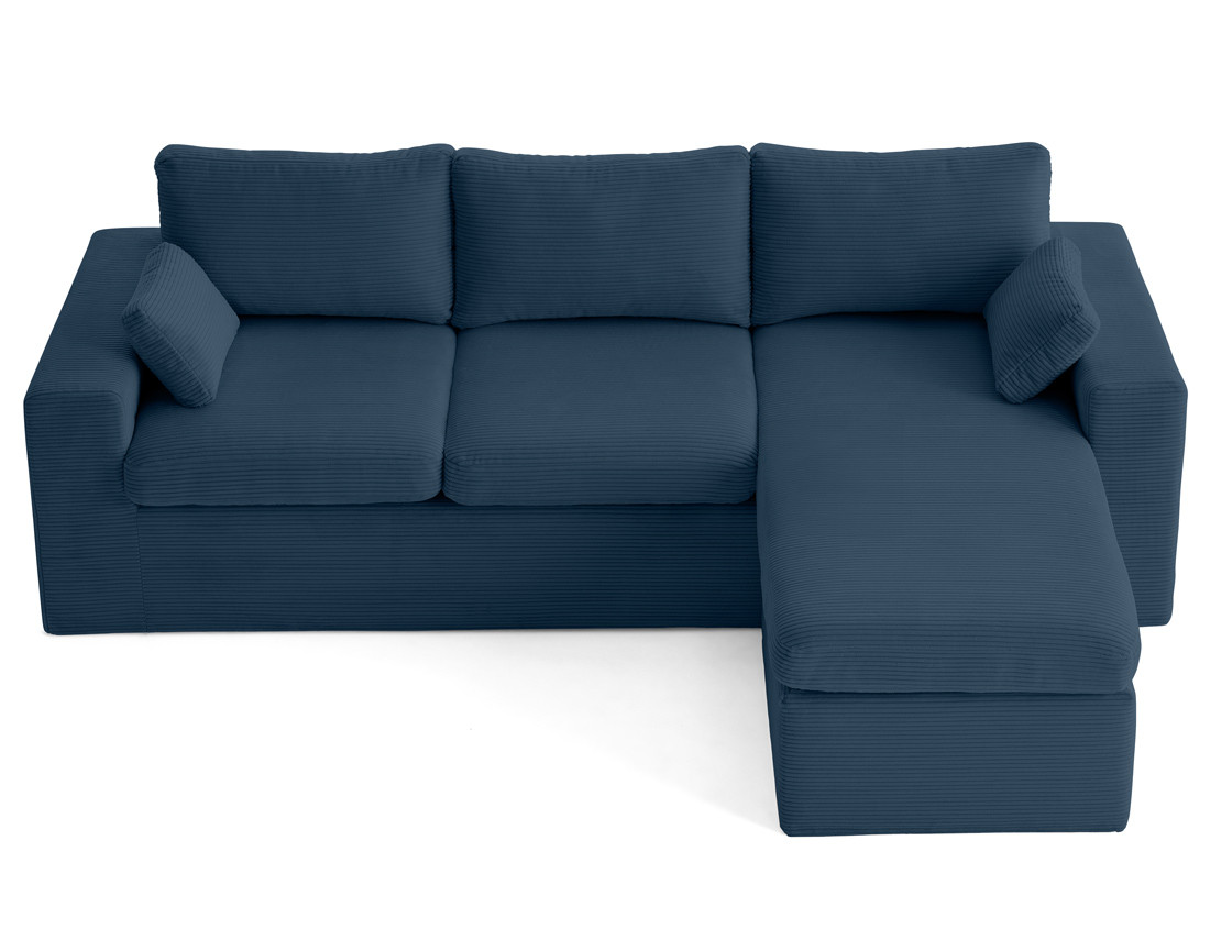 Canapé d'angle déhoussable et modulable 3 places et 1 pouf en velours côtelé Calgary