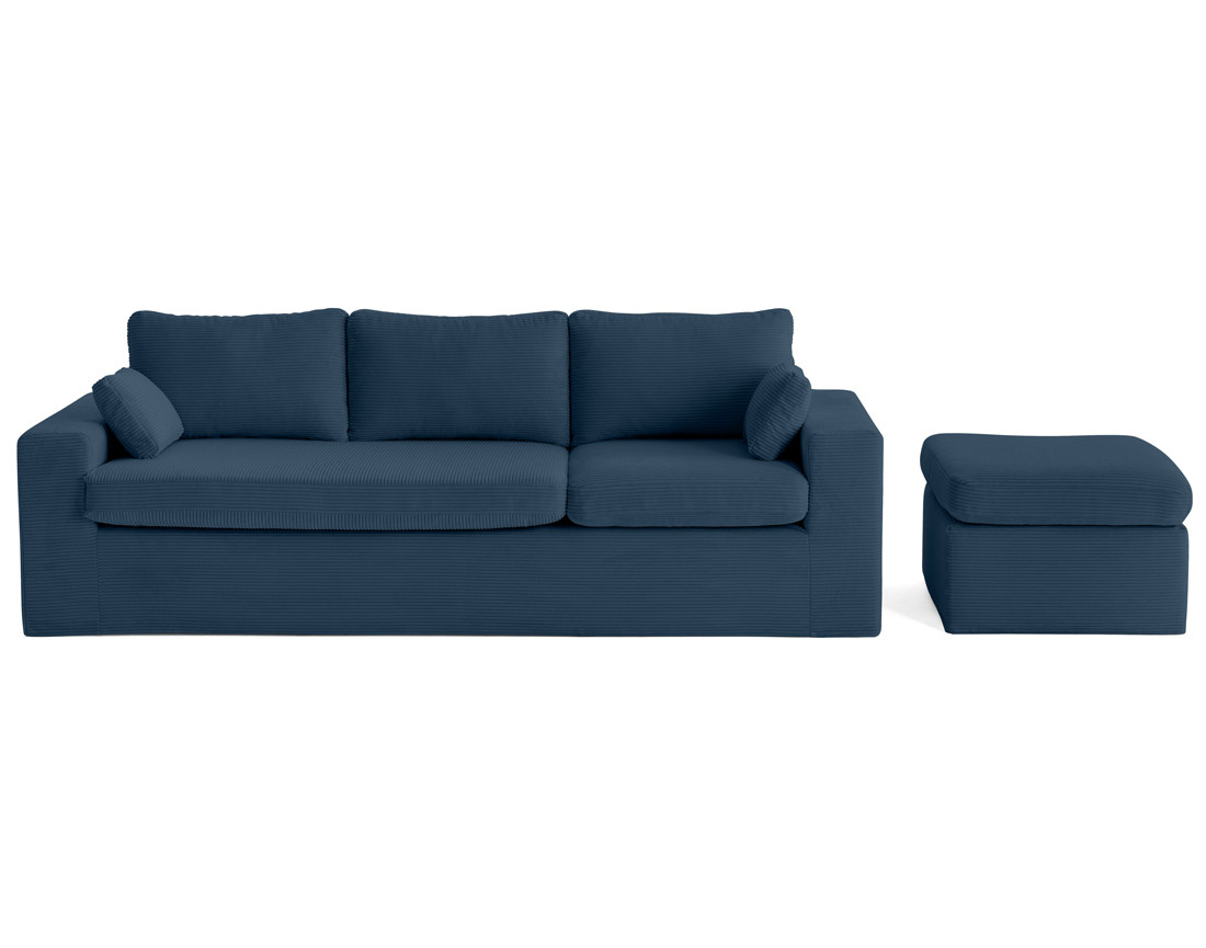 Canapé d'angle déhoussable et modulable 3 places et 1 pouf en velours côtelé Calgary