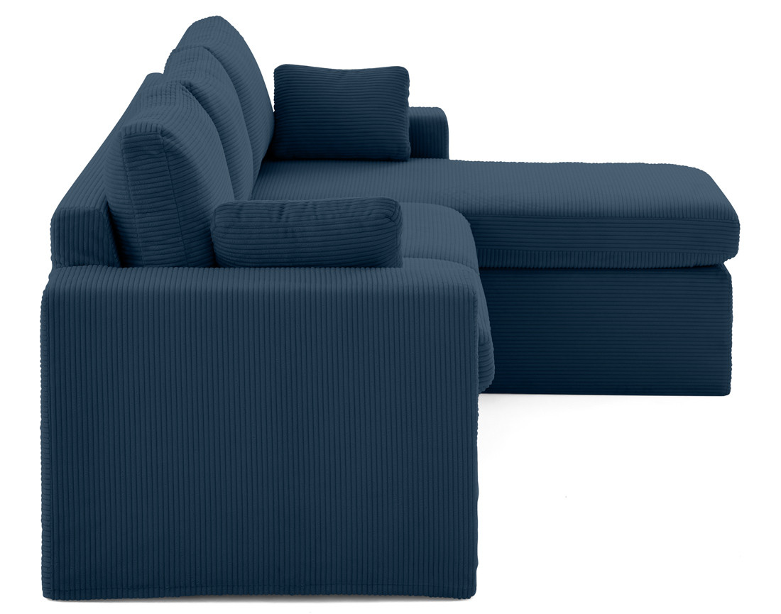 Canapé d'angle déhoussable et modulable 3 places et 1 pouf en velours côtelé Calgary