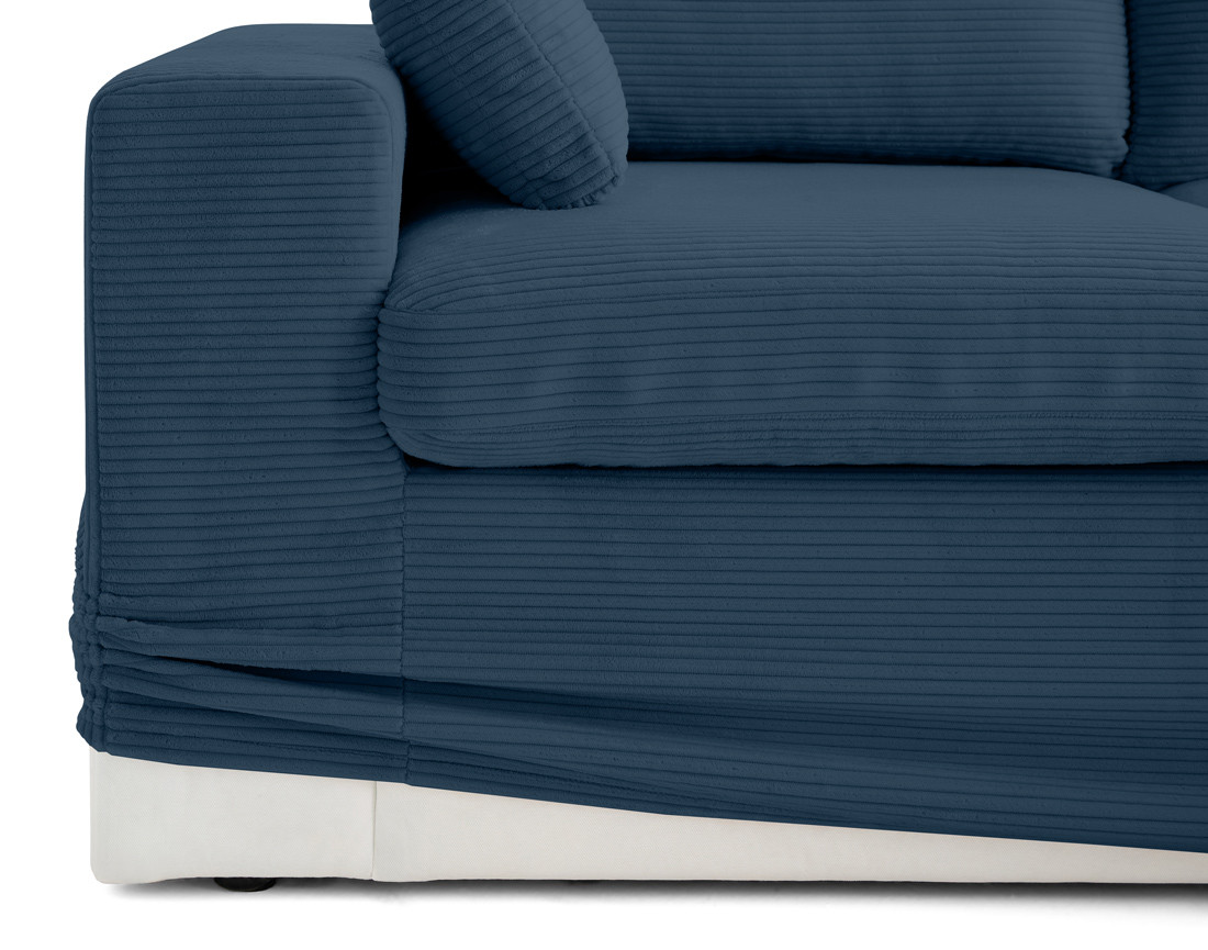 Canapé d'angle déhoussable et modulable 3 places et 1 pouf en velours côtelé Calgary