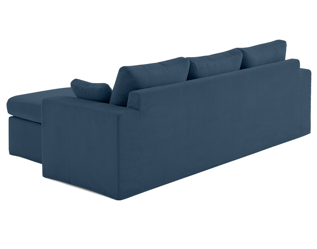 Canapé d'angle déhoussable et modulable 3 places et 1 pouf en velours côtelé Calgary