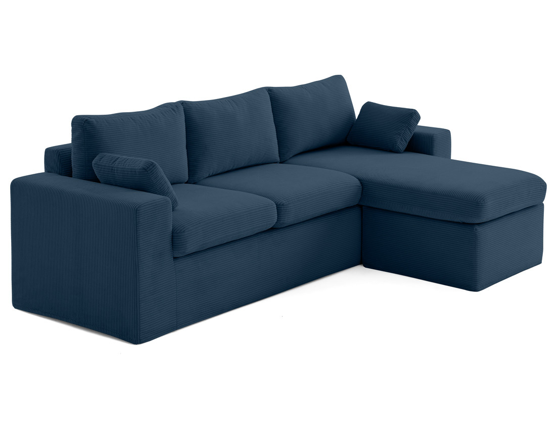 Canapé d'angle déhoussable et modulable 3 places et 1 pouf en velours côtelé Calgary