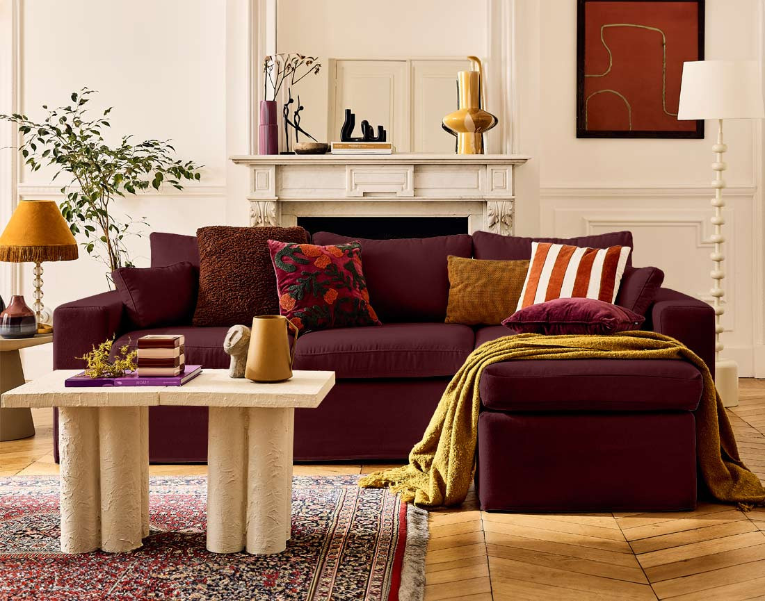 Housses en tissu pour canapé d'angle 3 places et 1 pouf Calgary