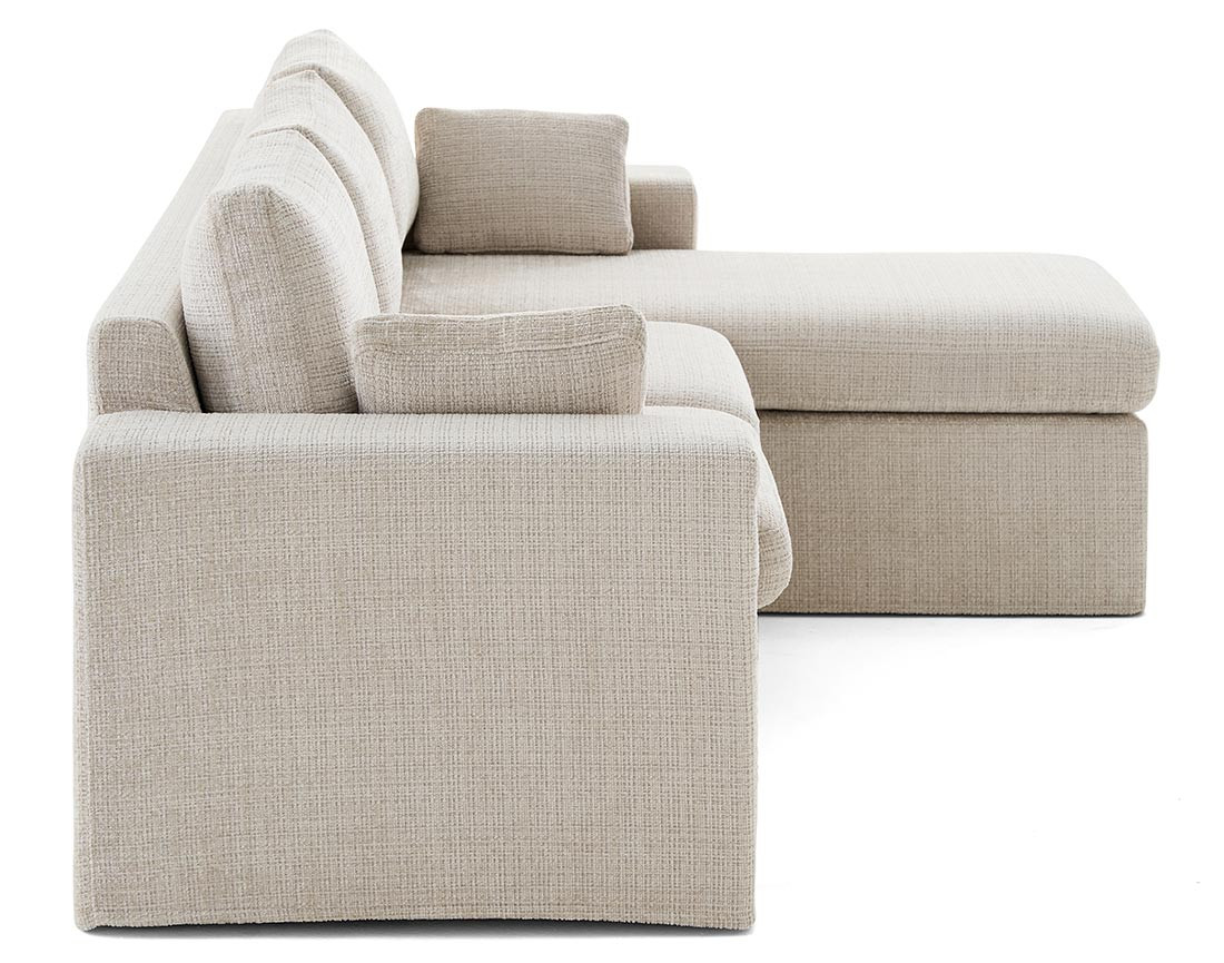 Canapé d'angle déhoussable et modulable 3 places et 1 pouf en velours texturé Calgary